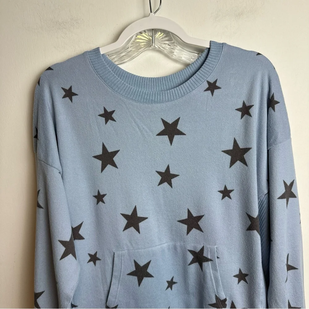 Cuddl Duds Pajama Set Sz Large Blue Star Print Sweatshirt Joggers